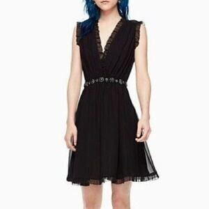 NWT Kate Spade Black Chiffon Embellished Mini Dress Size 6